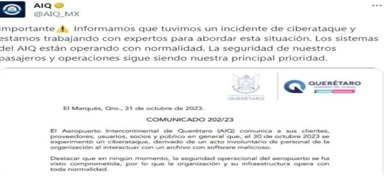 Ataque cibernético por software malicioso al aeropuerto de Querétaro