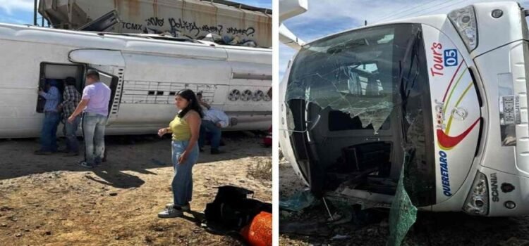 Un autobús queretano es embestido por el tren en Coahuila