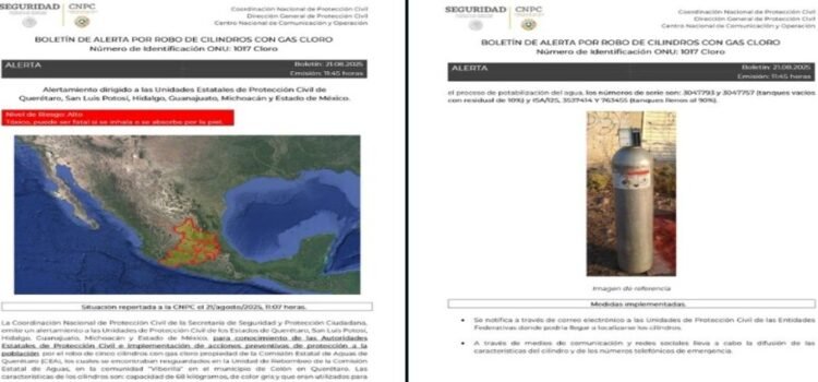 Hay una alerta en 6 estados por el robo de cilindros tóxicos en Querétaro